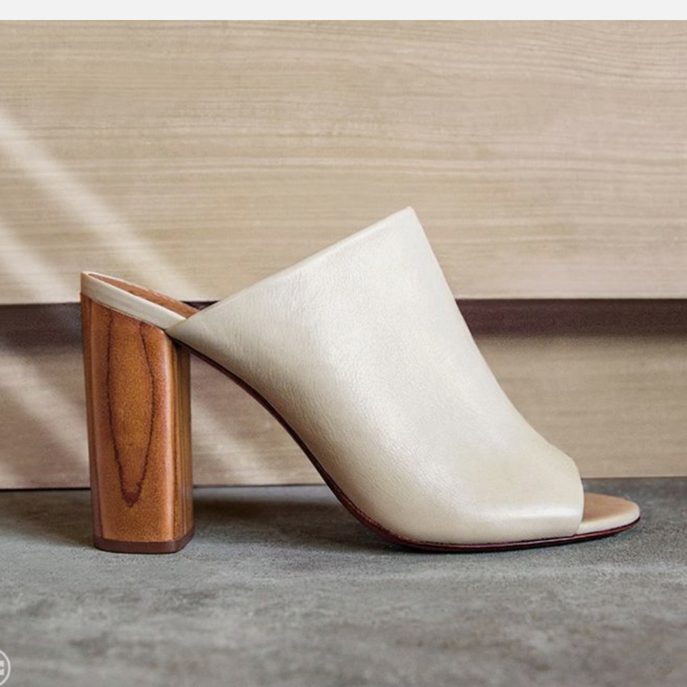 Tory Burch cream leather mule with natural wood heel 7